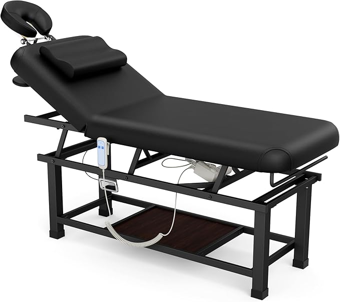 pouseayar Heavy Duty Electric Stationary Massage Table with Backrest Adjustable and Storage Space for Treatment/Medical Spa/Facial/Beauty/Massage Bed and More - 30 Wide x 75 Long - Black