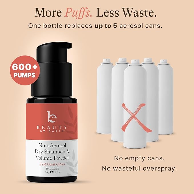 Beauty by Earth Non-Aerosol Dry Shampoo Powder - Volumizing Non Toxic with Biotion, Oil-Absorbing Natural Ingredients, Made in USA