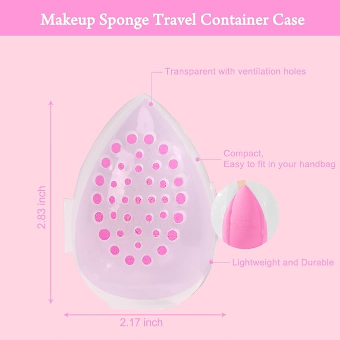 Real Perfection Makeup Sponge Set Blender Sponges, Latex-Free Beauty Makeup Sponges 7 pcs with 1 Travel Container Case for Blending Foundation Liquid Cream and Powder (Pink)