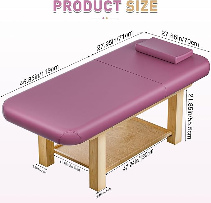 Massage Table 28IN Wide with Hight Adjustable Backrest for Treatment, Rose Red PU Leather Professional Spa Bed Load1500 LBS, Spa Table with Storage for Footmassage Facial CareSpa Tattoo