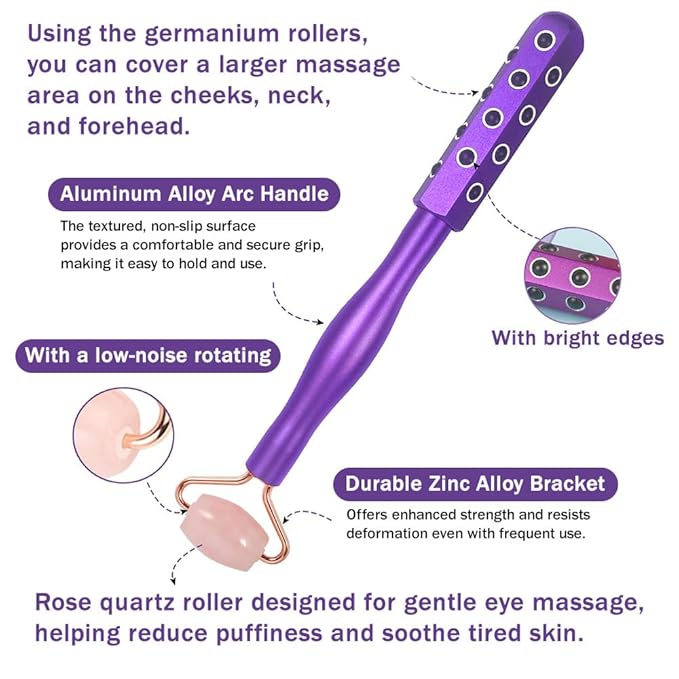 2 in 1 Face Roller for Women, Dual Ended Face Massager Tool with Germanium Stone & Jade Roller, Facial Roller for Skin Care, Lymphatic Drainage, Uplifting Face | 360° Contouring, 7.6" Portable
