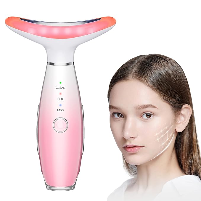 Face and Neck Massager,3 Color Facial Tool with Vibration, Rechargeable Facial Massager for Skin Care (Pink)