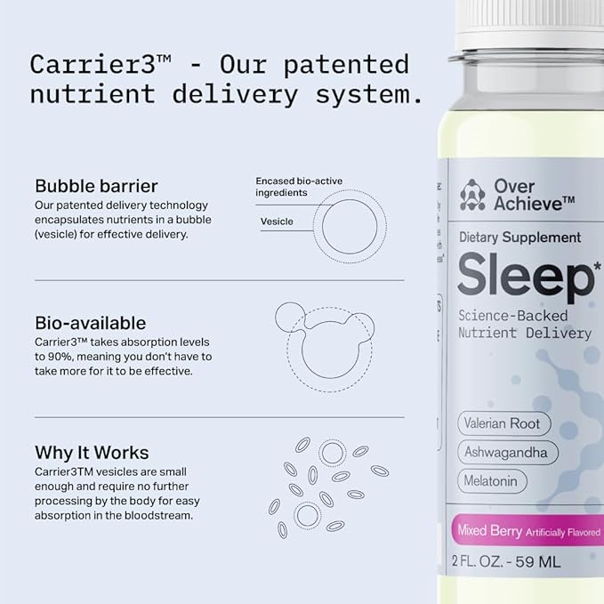 Sleep Drink with Advanced Nanoscience Technology - Contains Melatonin, Ashwagandha and Valerian Root - 12 Pack Liquid Sleeping Aid Help Fall Asleep Faster, Mix Berries 2oz