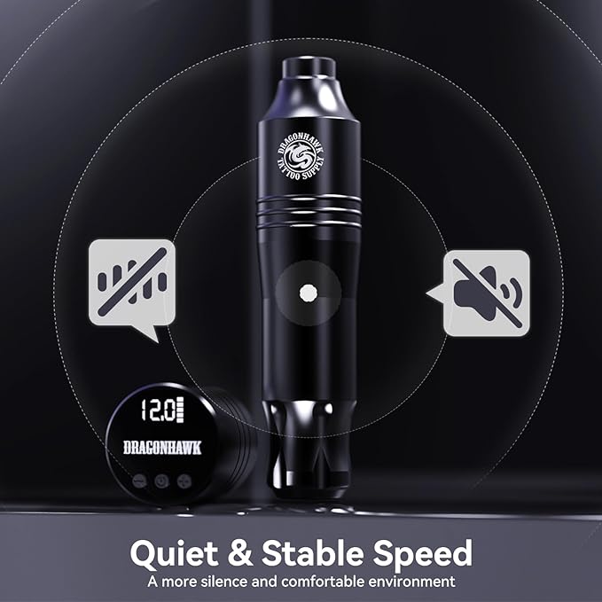 Dragonhawk Atom Wireless Tattoo Gun Pen Machine Kit - Complete Beginner Tattoo Kit with 20 Cartridge Needles, Battery Power Supply for Lining Shading