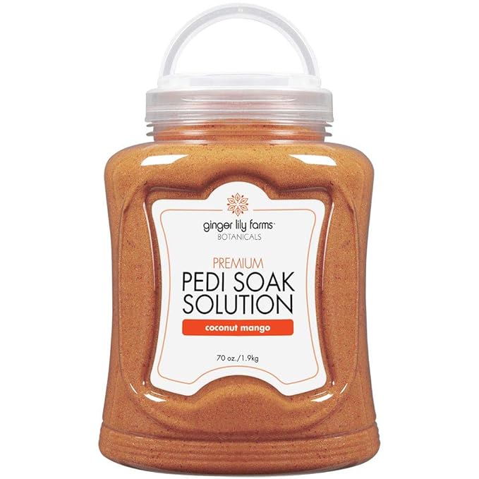 Ginger Lily Farms Botanicals Premium Pedi Soak Solution with Epsom Salt and Sea Salt, 100% Non-Staining, Non-Foaming, Coconut Mango Scent, 70 Ounces