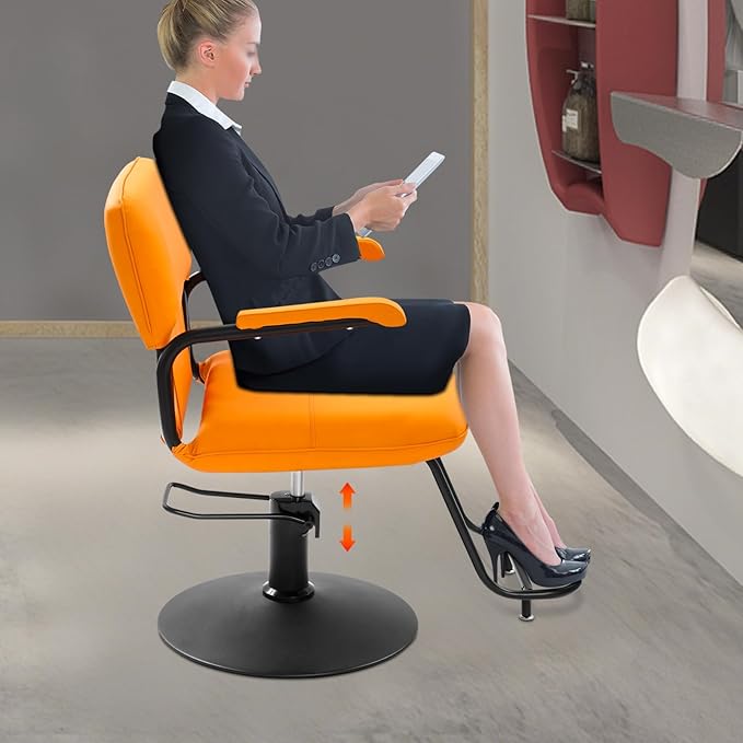 Barber Salon Chair for Hair Stylist,Hair Chair for Barbershop Home Height Adjustable & 360° Swivel Styling Salon Chairs Spa Beauty Salon Equipment, 550Lbs Capacity (Orange)