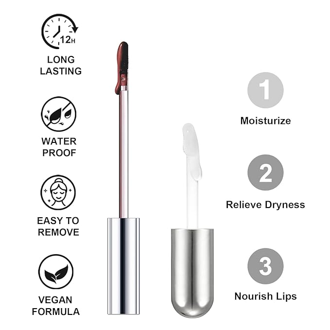 Peel Off Lip Liner Stains and Lip Oil for Women, Long Lasting Waterproof Matte Lip Tint Stains with Tweezer Kit, Transfer Proof, Easy to Use, Peel Off Liquid Lipstick for All Skin Types, #3 Red Brown