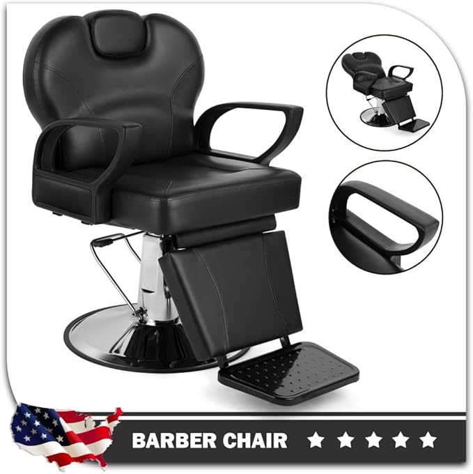 Artist hand Reclining Salon Chairs for Hair Stylist, Heavy Duty Barber Chairs for Barbershop, Hydraulic Salon Shampoo Chair with Headrest and Footrest, 360 Degree Swivel, Spa Beauty Equipment