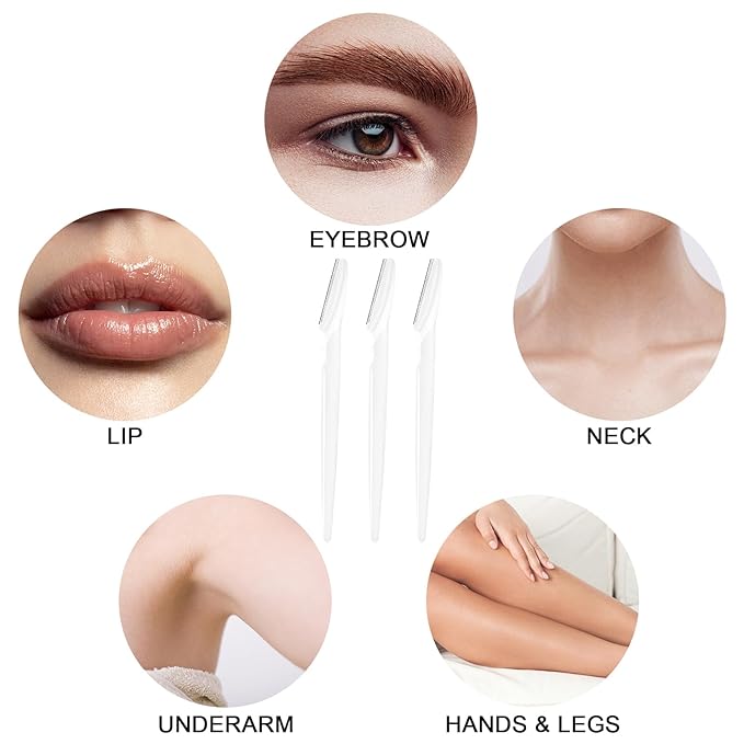 12 Pcs Eyebrow Razors, Face Razors Multipurpose, Exfoliating Dermaplaning Tools, Eyebrow Trimmers Shaver with Safety Cover, Facial Hair Removal for Women Men Body Use (White)
