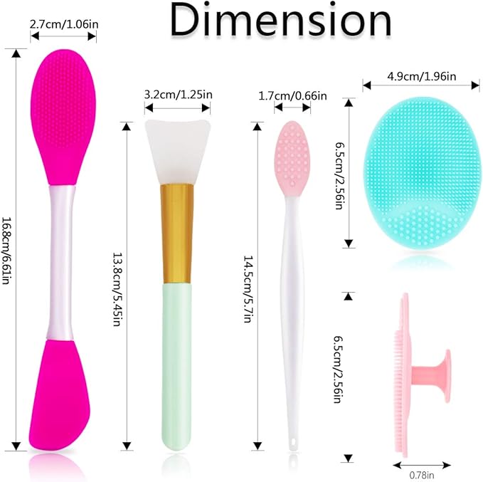 5PCS Silicone Scrubber Set, Lip & Face Cleansing Brush and 2PCS Exfoliating Face Brush for Men & Women