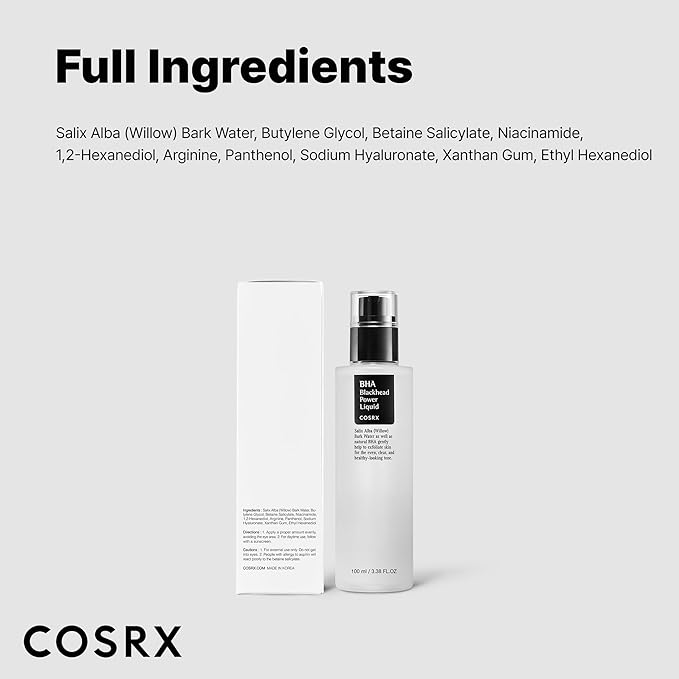 COSRX Niacinamide 2% + BHA 4% Blackhead Exfoliant Toner 3.38 fl.oz / 100ml, Korean Toner, Blackhead Remover, Pore Minimizer for Enlarged Pores, for All Skin Types, Korean Skin Care, Stocking Stuffers