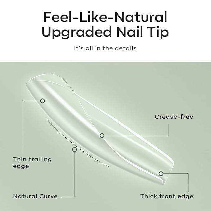 Modelones Long Coffin Nail Tips - 500Pcs Fake Nails Gel Clear Soft Acrylic Press on Pre-shape Full Cover Gel Extension Home DIY Salon Art Design 10 Sizes