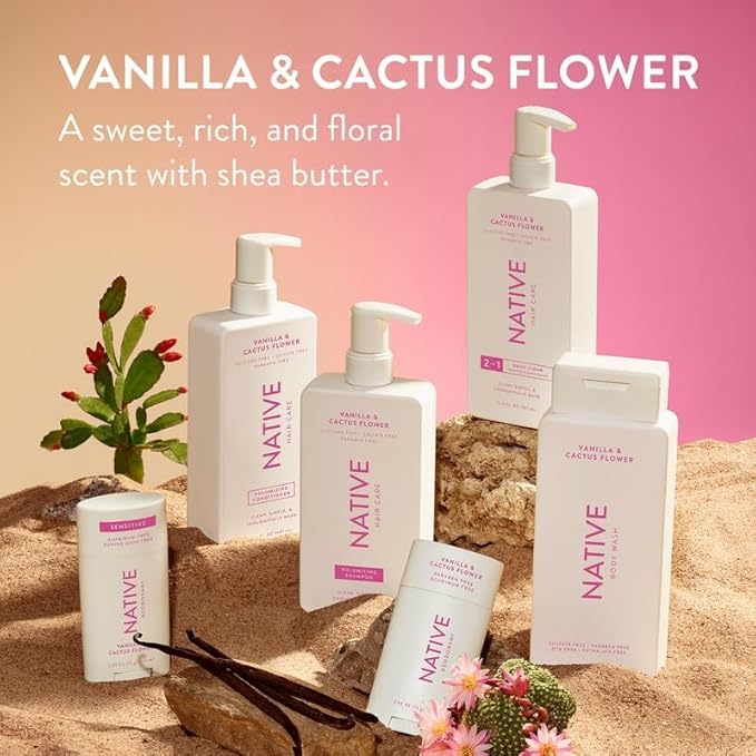 Native Vanilla & Cactus Flower Shampoo and Conditioner Contain Naturally Derived Ingredients |All Hair Type Color & Treated, Fine to Dry Damaged, Sulfate & Dye Free - 2-Pack