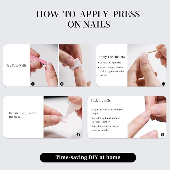 Blue French Tip Press-On Nails with 3D Flower Design, Almond Shaped Fake Nails, Glossy Reusable Stick-On Nails for Women, 24Pcs Full Cover Nail Kit