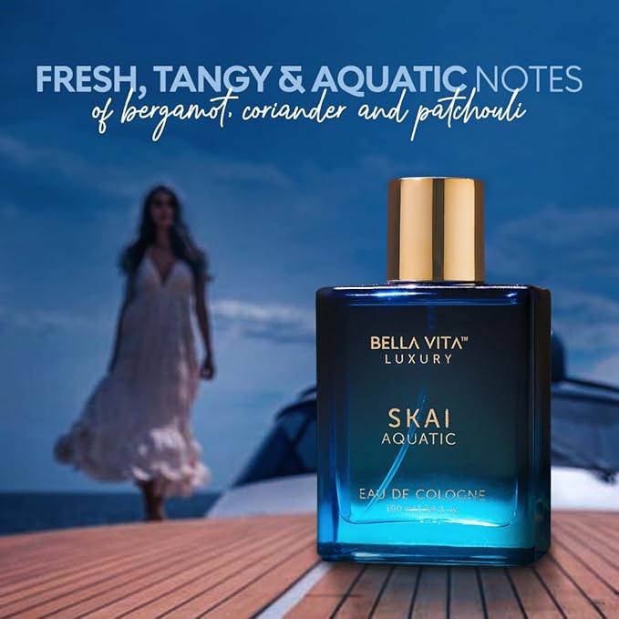 BellaVita Luxury SKAI Aquatic Unisex Cologne (3.48 fl.oz) Gift | Unisex Fresh Cologne Perfume | Long-Lasting Body Mist with Bergamot & Pink Pepper | Clean, Natural & Cruelty-Free Vanilla Perfume