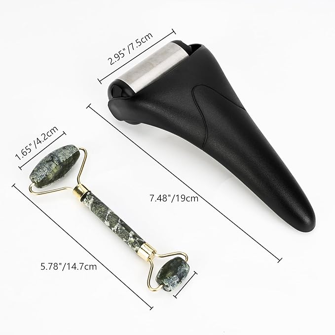 Stainless Steel Ice Roller for Face & Eye, Puffiness Migraine Pain Relief, Face Massager Jade Face Roller Skin Care Tools Self Care Gift Manual for Men Women