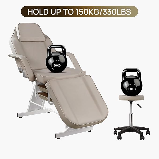 Facial Chair Massage Table 73inch Adjustable Tattoo Chair for Artist with Stool Facial Bed for Spa Beauty Esthetician Gray