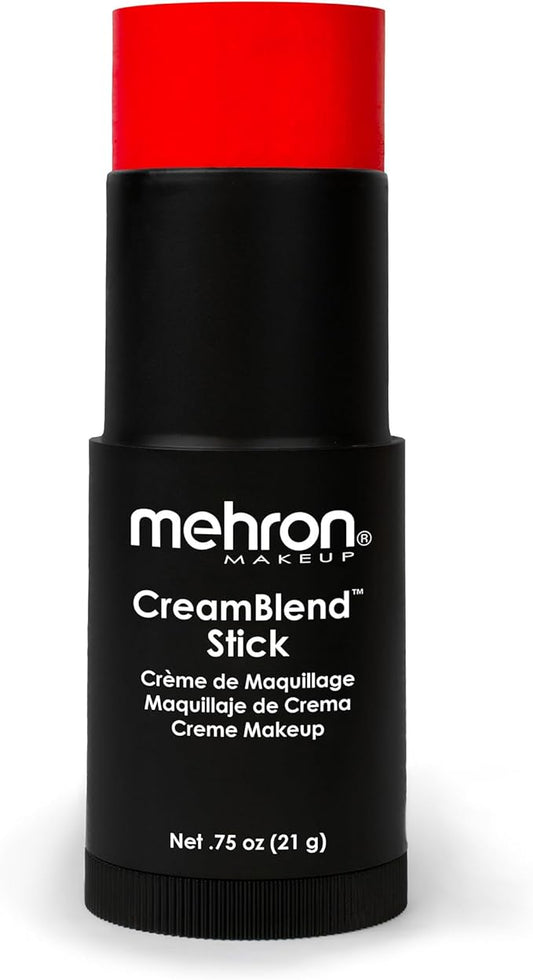 Mehron Makeup CreamBlend Stick | Face Paint, Body Paint, & Foundation Cream Makeup | Perfect for Halloween .75 oz (21 g) (Really Bright Red)