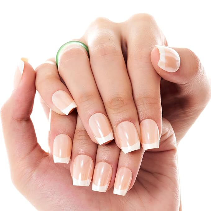 GLAMERMAID Press on Nails Extra Short Square, White French Tip Nude Chrome Spring Handmade Glue on Nails, Glossy Fake Nails Reusable Acrylic False Nails Manicure Kits for Women