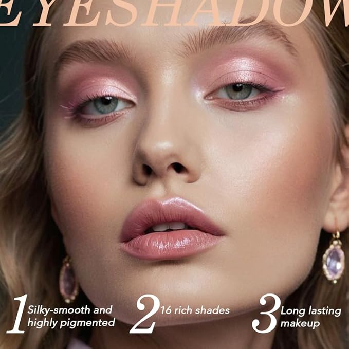 16Color Matte Shimmer Eyeshadow Palette, Nude Brown Rose Gold Coffee White Pink Red Sparkly Eye Shadow Makeup, Warm Pastel Eyeshadows Long Lasting Waterproof Naturing-Looking Women Girls Eye Shadow