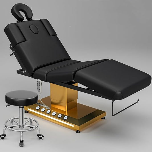 Icoget Professional Full Electric Spa Massage Treatment Table, Medical Bed with Independent Leg Adjustment, Facial Bed with Face Cradle for Beauty, Black