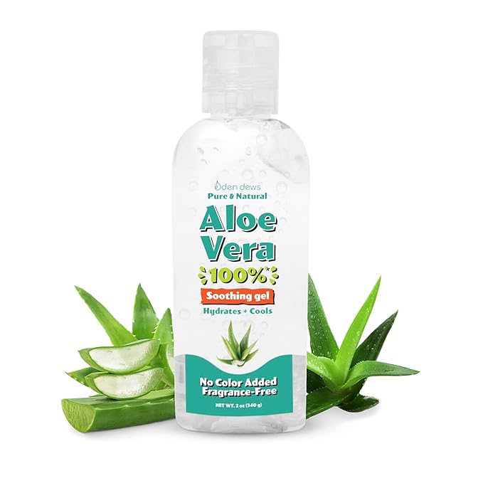 Travel-Size Aloe Vera Gel for Dry Skin 100% Pure & Natural Organic Moisturizing Face & Hair Care Sun Burn Relief Hydrating & Soothing Made in USA Unscented 2 oz