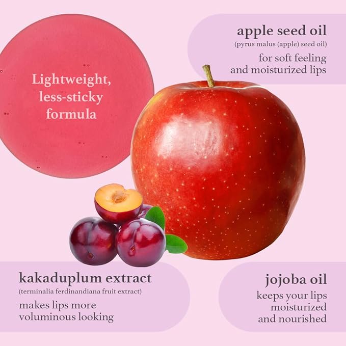 NOONI Korean Lip Oil Set - Applecherry & Appleplum | Long-Lasting, Moisturizing, Plumping, Revitalizing for Dry Lips, Waterproof, No Peel Off, Stocking Stuffers, 0.12 FL Oz x 2ea