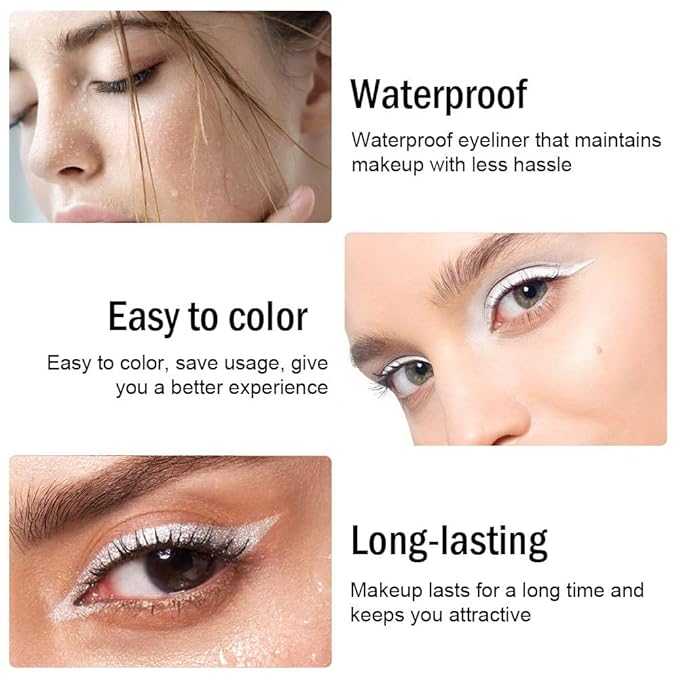 evpct 3Pcs Pearl White & Silver & White Gel Glitter Eyeliner Pencils Set for Women Waterproof Smudge Proof lapiz de ojos delineador de ojos contra el agua Eye Liner Makeup 19 20 22