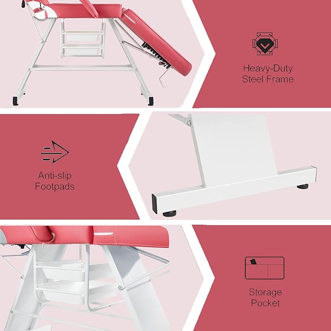 Facial Chair,73 inch Tattoo Chair for Client,3-Section Adjustable Massage Table with Hydraulic Stool, Multipurpose Beauty Beds Salon Equipment for Esthetician, Tattooshop, Spa