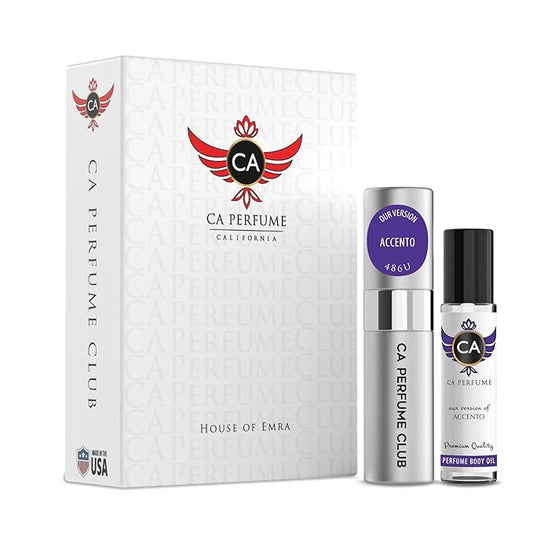 CA Perfume Duo Impression of Accento For Women And Men Perfume Layering Set Long Lasting Travel Size EDP + Body Oil Roll-On Bottle 0.27 Fl Oz+0.33 Fl Oz