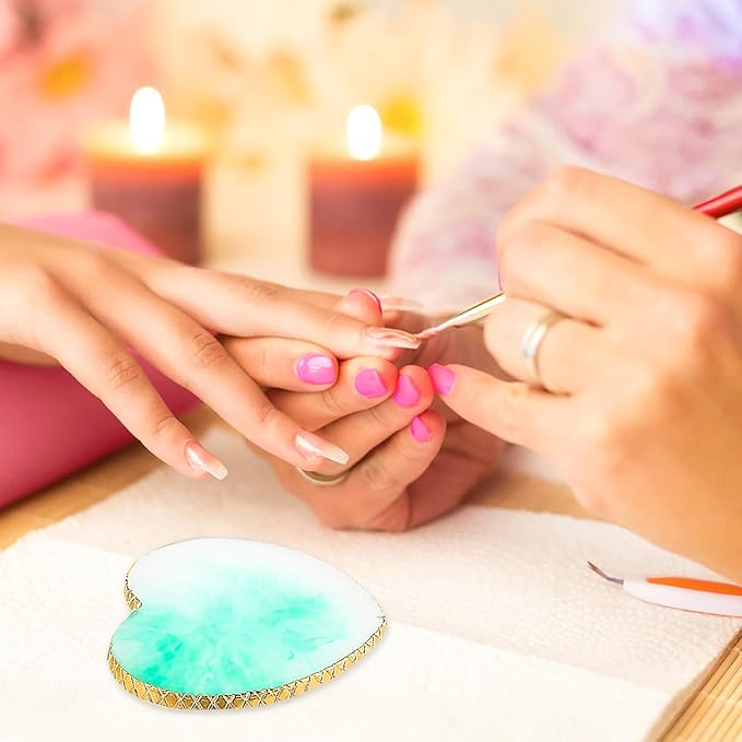 Sibba Resin Nail Art Palette Nail Mixing Palette Polish Color Mixing Plate Golden Edge Nail Holder Display Board Heart Shape Cosmetic Mixing Tools (Green)