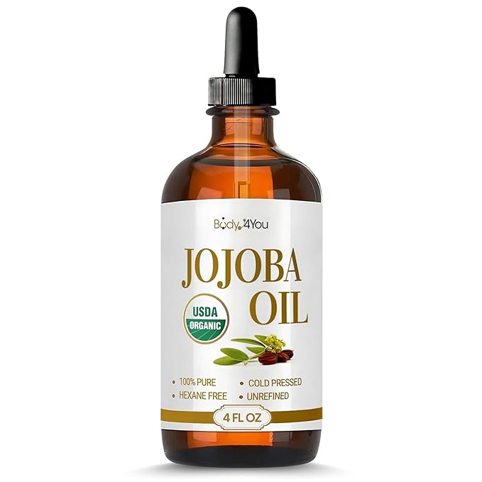 BodyJ4You Organic Jojoba Oil - Moisturise Hair Soothe Skin Protect Restore Healthy Glow - USDA 100% Pure Natural Unrefined Conditioner Wax - Unisex All Hair Types - Spray Cap 4 Fl Oz
