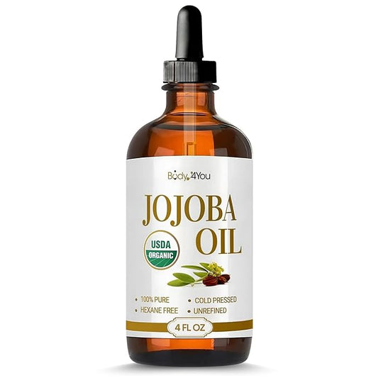 BodyJ4You Organic Jojoba Oil - Moisturise Hair Soothe Skin Protect Restore Healthy Glow - USDA 100% Pure Natural Unrefined Conditioner Wax - Unisex All Hair Types - Spray Cap 4 Fl Oz