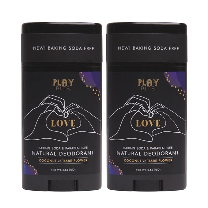 PLAY PITS - 2 Pack - Natural Deodorant - Safe for Men & Women w/Sensitive Skin - Clean, Non-Toxic, & Paraben Free – LOVE Scent - Infused w/Essential Oils – 2.65 Oz.