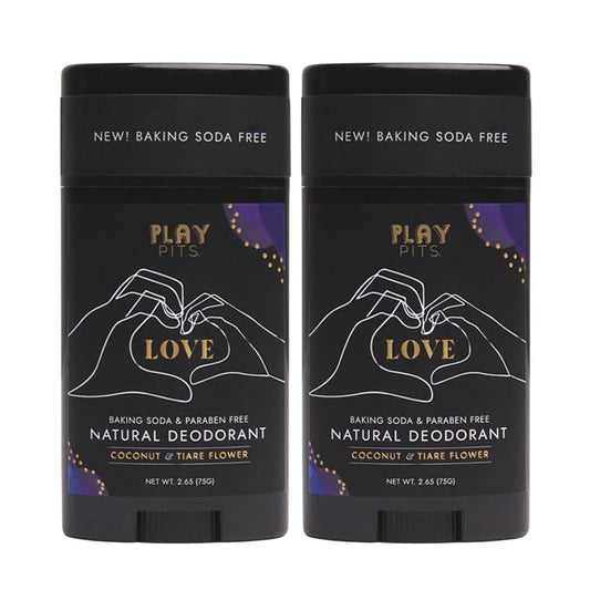PLAY PITS - 2 Pack - Natural Deodorant - Safe for Men & Women w/Sensitive Skin - Clean, Non-Toxic, & Paraben Free – LOVE Scent - Infused w/Essential Oils – 2.65 Oz.
