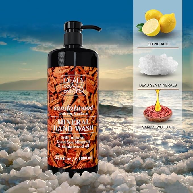 Hand Soap Pump Sandalwood - Moisturizing Hand Wash Liquid with Dead Sea Minerals and Sandalwood Oil - Hydrates and Softens - Dead Sea Collection - Pack of 2 (33.8 Fl Oz Each) - 67.6 Fl Oz Total