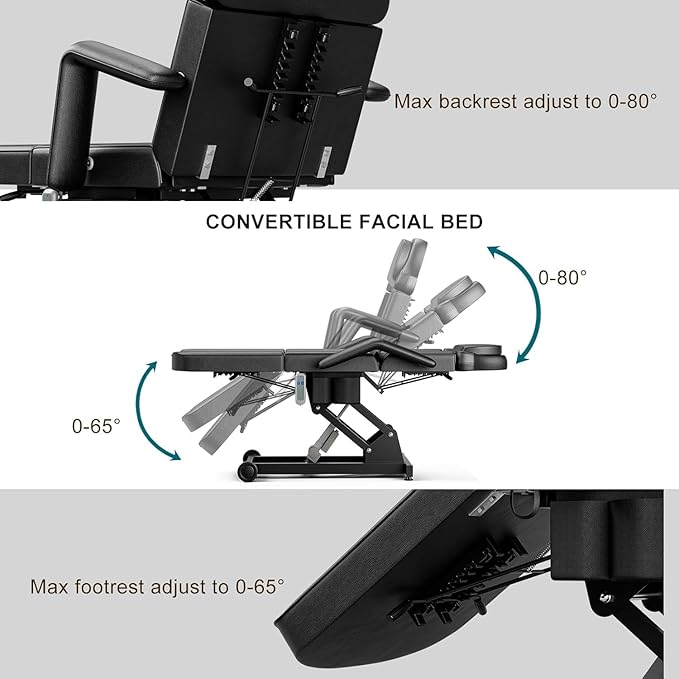 Icoget Electric Spa Tattoo Chair – Esthetician Bed for Lash Extensions, Facial, Waxing, Microblading, White Adjustable Massage Table with Remote Control, Black