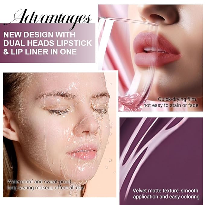 evpct 1Pcs Dark Purple Plum Matte Lip Liner and Liquid Lipstick Stain Makeup Set for women, Purple Long Lasting Smudge Proof Lipstick labiales matte mate larga duracion listip 24 hours originales,01#