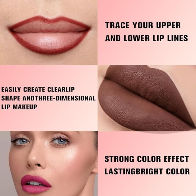 6Pcs Dual-Ended Dual-Colored Lip Liner Pencil Set - 12 Colors Matte Lipstick Pencil, No Transfer Smudgeproof & Waterproof, Sharpenable Lip Crayon for Women,Velvet Long-Lasting Lip Color Set B