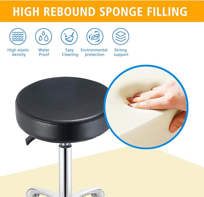 Rolling Stool with Wheels, Heavy Duty Hydraulic Massage Stool for Shop Guitar Lab Tattoo Workbench Medical, Adjustable Swivel Chair (Black)