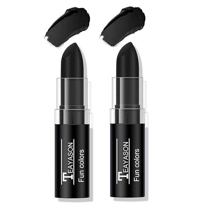 2Pcs Black Face Body Paint Stick Eye Black,Balck Matte Lipstick Makeup Paint Eyeblack for Baseball/Football/Halloween/Costume Accessories Vampire Makeup Cream Face Body Paint Easy to Blend