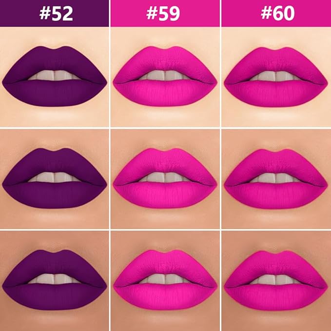 evpct 3Pcs Purple Hot Pink Fuschia Red Matte Lip Liner & Liquid Lipstick Stain Makeup Set for Women, Lip Liner Stain Long Lasting Waterproof Smudge Proof, Cruelty Free Lip Makeup 24 hours originales