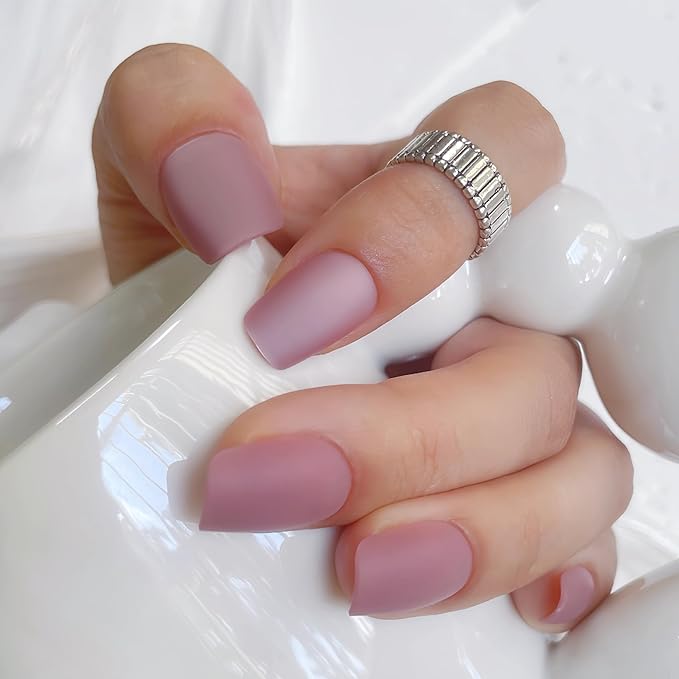 Press On Nails – 30PCS Short Coffin Matte Cat Eye Fake Nails in Dusty Rose – Durable Glue-On Nails for Women with 12 Sizes – Reusable & All-Occasion Ready