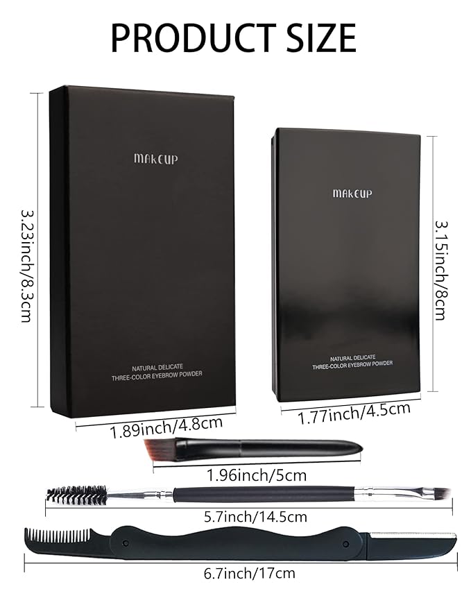 Eyebrow Powder Makeup Kit-3 Colors Eye Brow Powder Palette Long-Lasting Waterproof, Black Brown Series Brow Powder, Fill & Sculpt Full Eyebrows for Women, With Mirror, Brow Brush & Razor-Set 01