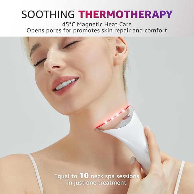 Red Light Therapy for Face and Neck, Renewal Face Lift Device with Vibration Tech, 3 in 1 Face Massager Tool with Thermals, True Beauty Glow Facial Sculptor for Wrinkles, Double Chin (White)