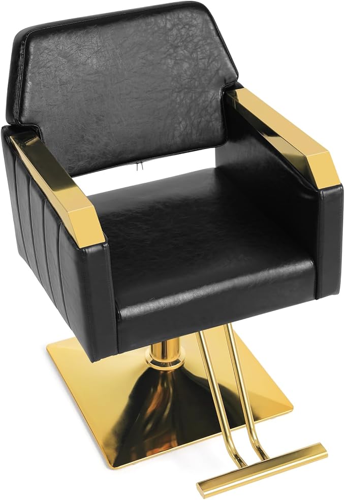 Artist hand Hair Salon Chair, Hydraulic Salon Styling Chair, 360 Degrees Rolling Swivel Barber Chair, Beauty Salon Equipment for Hair Stylist Max Load 330 Lbs, Black and Gold
