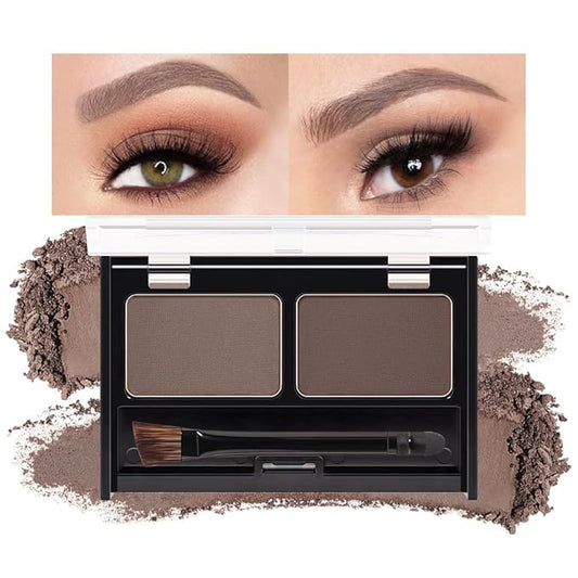 Eye Brow Powder for Women, Medium Brown Eyebrow Powder Kit with Double-ended Eyebrow Brush, Long-Lasting Waterproof Two Colors, Purse-Friendly Compact, Cruelty Free (Medium Brown+Brown)