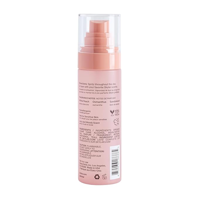 Skylar Peach Fields Hair & Body Mist | Hypoallergenic & Clean Fragrance | Vegan, Cruelty Free, and Safe For Sensitive Skin | 80 ML, 2.7 Fl Oz