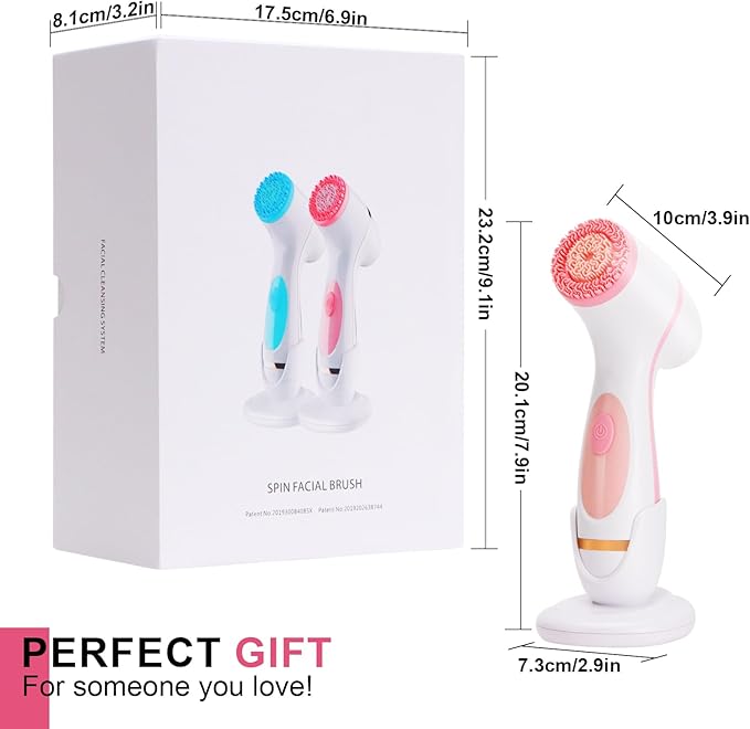 Facial Cleansing Brush, 3 in 1 Electric Face Scrubber with 3 Brush Heads for Women/Men, Waterproof Rechargeable Face Cleansing Brush for Dry Oily Sensitive Skin (Pink)