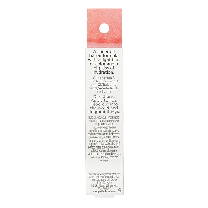 Pacifica Lipstick Oil – Glow Stick Lip Tint Oil - Hydrating Tinted Lip Balm with Vitamin E for Moisturized Lips, Sheer Tint & Natural Gloss, Vegan & Cruelty-Free, 0.14 oz (Pale Sunset)